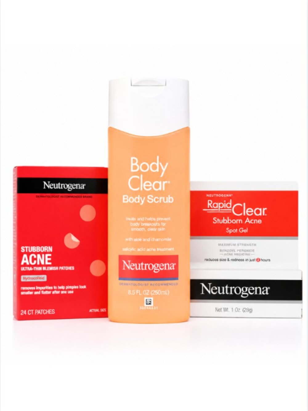 Neutrogena Acne Care Trio | Body Scrub, Spot Gel & Acne Patches